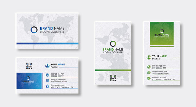 Double-sided creative business card design template. Horizontal and vertical layout. Portrait and landscape orientation. Vector illustration business card