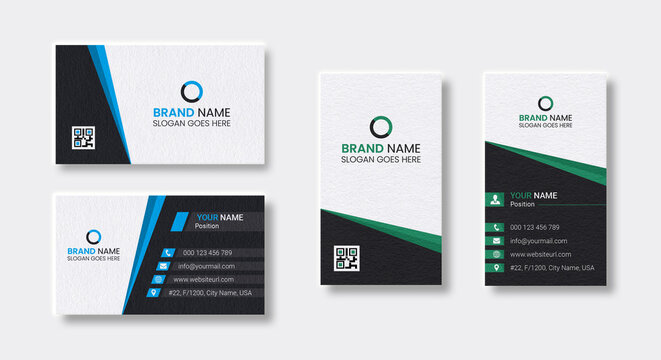 Double-sided creative business card design template. Horizontal and vertical layout. Portrait and landscape orientation. Vector illustration business card