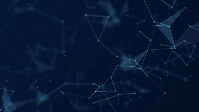 Geometric abstract network background with connected line and dots. Big data visualization. Plexus connection structure. Futuristic digital footage for business science and technology. Seamless loop