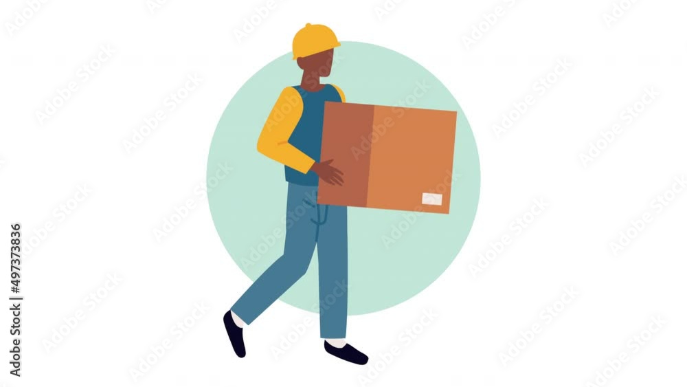 Poster logistic service afro worker with box