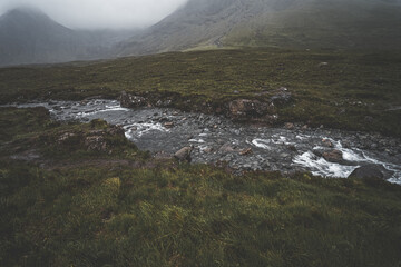 Fairy pools in rainy weather Scotland