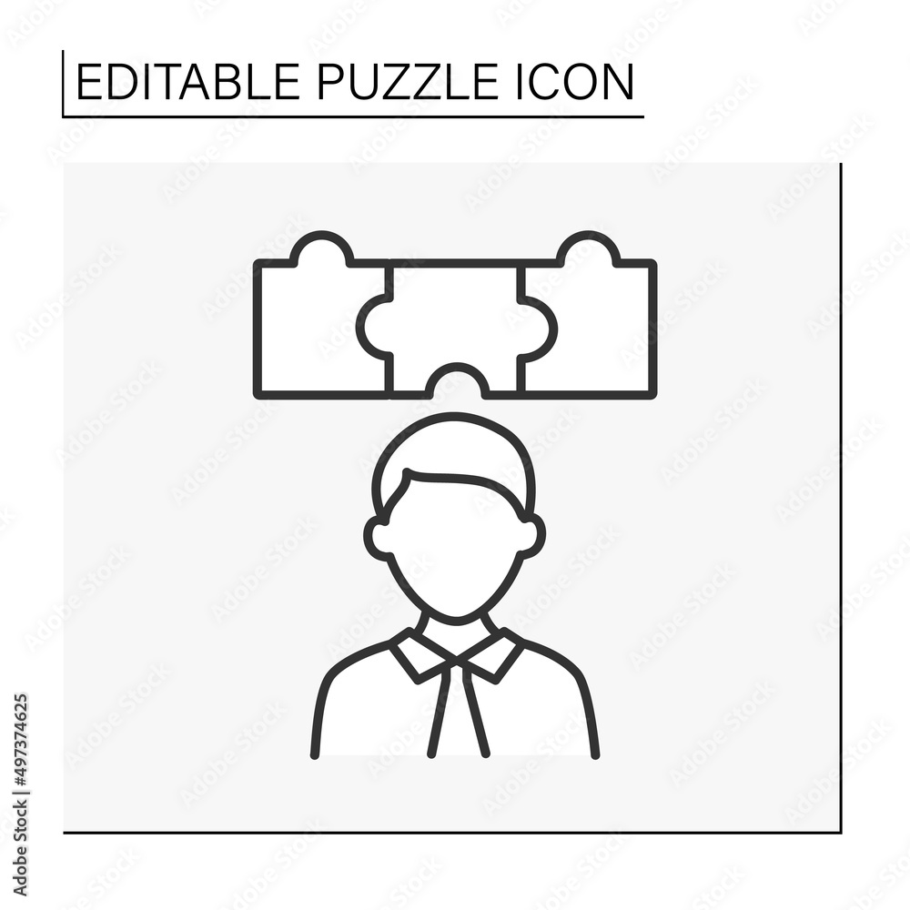 Poster game line icon. combination of elements. overthinking. intellectual game. puzzle concept. isolated v
