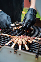 Grilled ribs on the flaming grill