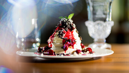 Homemade pavlova meringue with fresh berries - obrazy, fototapety, plakaty