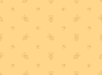 Cute teddy bear and honey pot, vector seamless pattern. Hand drawn line drawing. Perfect for wallpapers in a children's room, textiles, covers, wrapping paper, postcards, notepads, children's clothing - 497376011