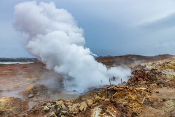 Fototapeta na wymiar Iceland-Svartsengi geothermal field-Gunnuhver - fumarole