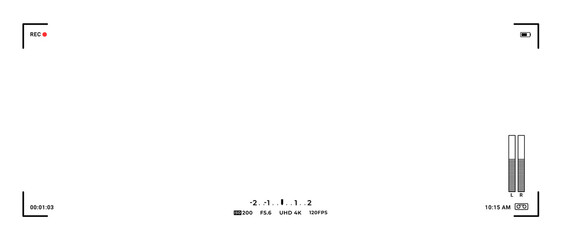 Video camera ultrawide frame with 47x20 ratio. Camcorder ui overlay. Videocamera frame with record indicator