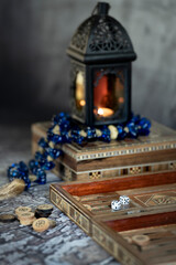 Ramadan lantern  lighten up and Backgammon game.