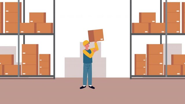 logistic service workers lifting box and forklift