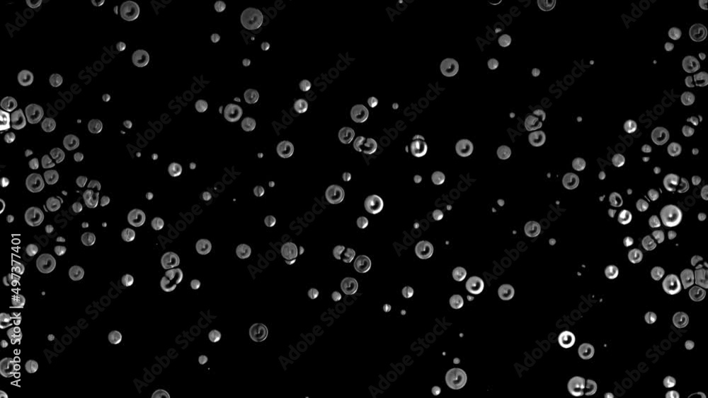 Poster animated dot intro. moving towards the drops of oil liquid metal. plexus of silver circles, spheres.