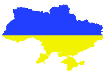 Ukraine. The contours of the territory of the Ukrainian state. View of Ukraine on the political map of the world in the national colors of the Ukrainian flag. Vector illustration isolated 