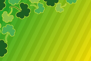 St Patricks Day corner shamrocks border with green yellow gradient strip background.