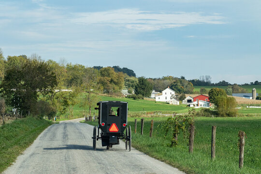 Amish horse and buggy on a back country road in Holmes County, Ohio