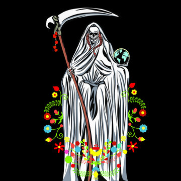 The SANTA MUERTE, symbol of praise, respect and adoration in Mexico and many other countries. Vector illustration of the SANTA MUERTE.