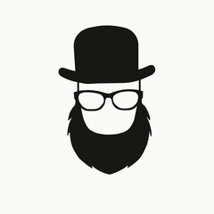 Icon poster man father dad day avatar element set tall hat glasses beard, beaver, bow tie silhouette. Hipster