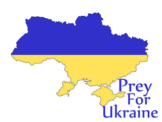 Pray for Ukraine concept illustration with national flag, hand, and map.