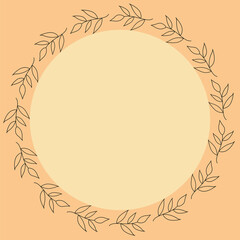 any messages vector frame design. white-black leaves in yellow circle on beige background 