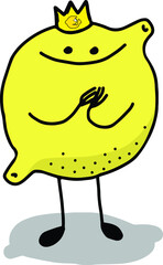 Cute pretty little lemon with a crown on his head, touches. Maybe he's a prince?