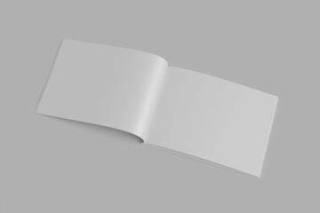 Softcover magazine landscape or brochure mock up isolated on soft gray background. 3d illustration