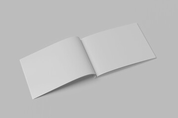 Softcover magazine landscape or brochure mock up isolated on soft gray background. 3d illustration