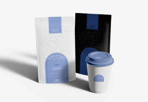Stand Up Pouch with Paper Cup Mockup
