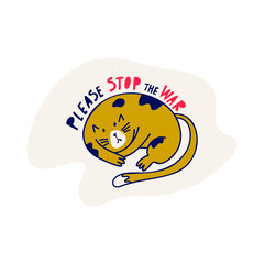 Stop war illustration with cartoon animals. Peace for all world concept.