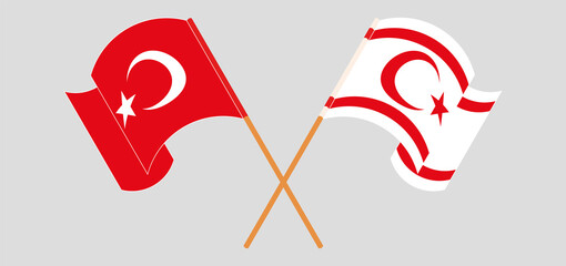 Crossed and waving flags of Turkey and Northern Cyprus