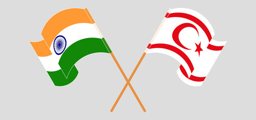 Crossed and waving flags of India and Northern Cyprus
