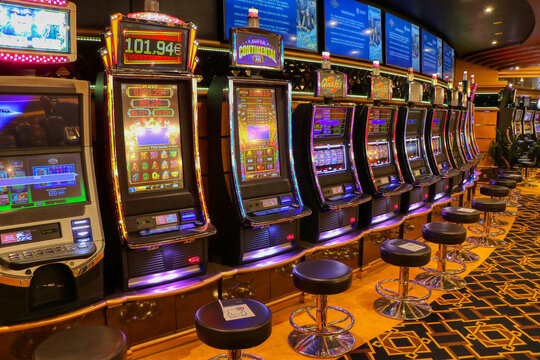 Inside a casino. Roulette, slot machines, poker, blackjack, betting, gambling