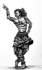 Fototapeta premium Indian Cultural Dance. (Sketch)