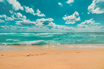 beach with blue sky and clouds beautiful miami