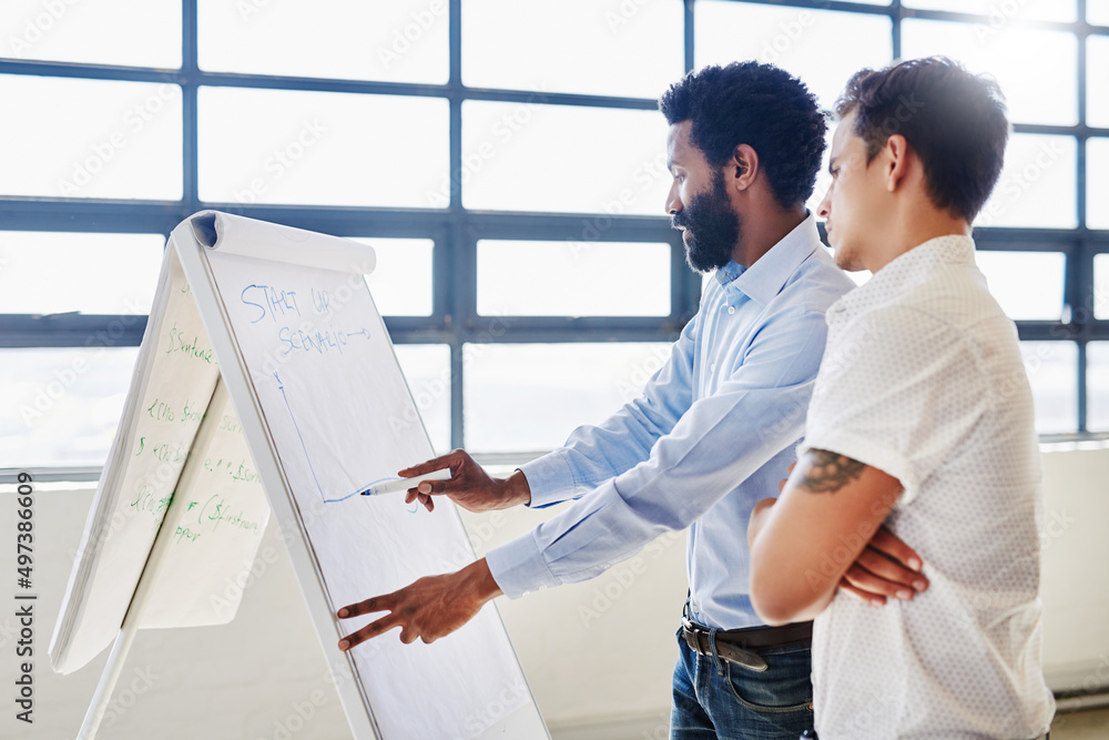 Canvas Prints delving into the details. cropped shot of two businesspeople brainstorming together in an office.