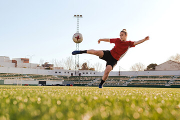Soccer player makes an incredible shot on goal