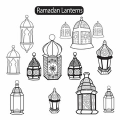 A set of Ramadan lanterns line icons. 