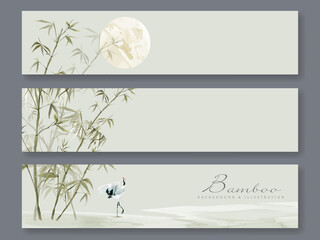 Elegant background set with bamboo hand drawn