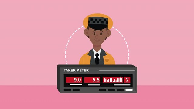 taxi afro driver and taker meter animation