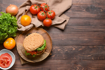 Fresh doner kebab in bun on wooden background