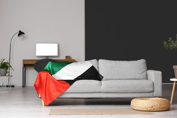 Interior of modern room with UAE flag