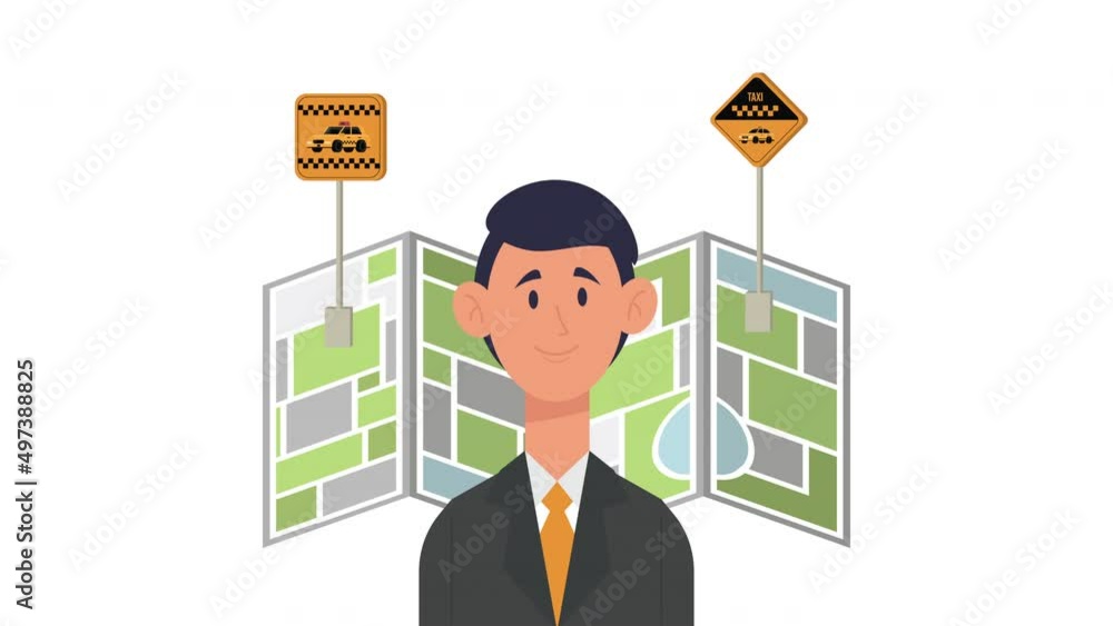 Poster taxi service traffic signal in map animation