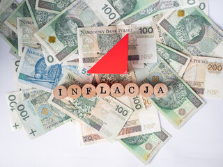 Word inflation written in polish with wooden blocks, 