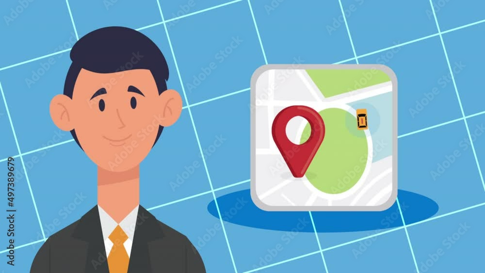 Poster businessman with map button animation