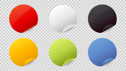 Round vector stickers template with curled edge for sale discount and special offer isolated on transparent background. Vector illustration