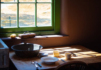Old times farmhouse interior of an old country house kitchen.