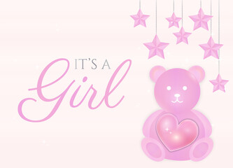 It's a Baby Girl Vector Illustration with Pink Bear