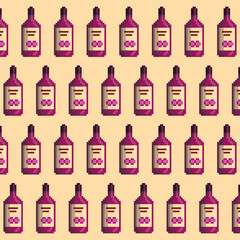 Background pattern bottles of wine pixel art illustration vector