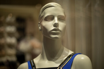 Mannequin in shopping mall. Symbol of fashion and beauty.