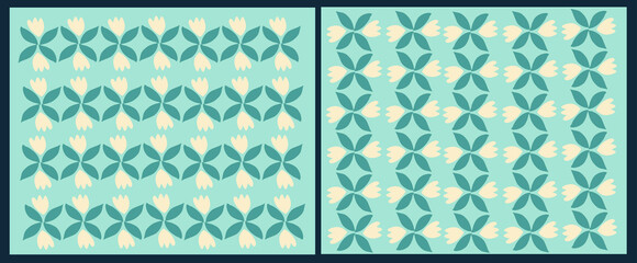 Vector floral pattern with flowers and leaves.