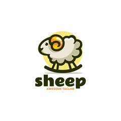 Vector Logo Illustration Sheep Simple Mascot Style.