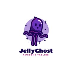 Vector Logo Illustration Jellyfish Ghost Mascot Cartoon Style.