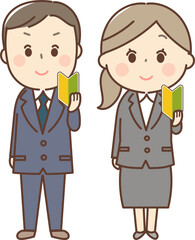 初心者マークを持った会社員男女セット
